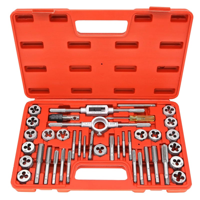 Axelord 40PCS Tap and Die Set, Metric Screw Threads M3, M4, M5, M6, M7, M8, M10, M12, Both Coarse and Fine Types | Essential Threading Tool Kit with Complete Handles, Accessories and Case - Image 1